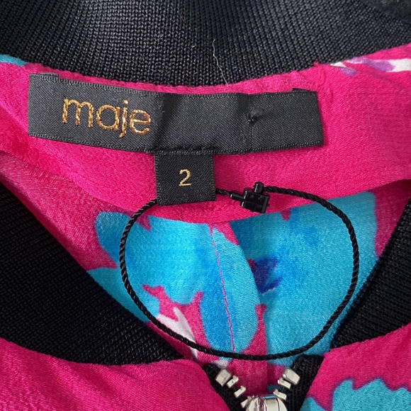 ** SOLD*** MAJE Pleated Floral-Print Crepe De Chine Mini Dress - Picture 4 of 6